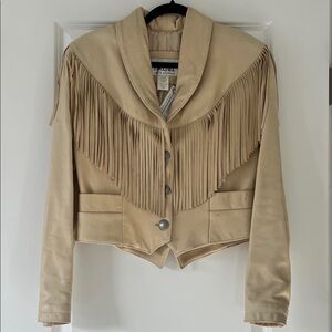 Vintage Firenze Tan Fringe Leather Bomber Jacket